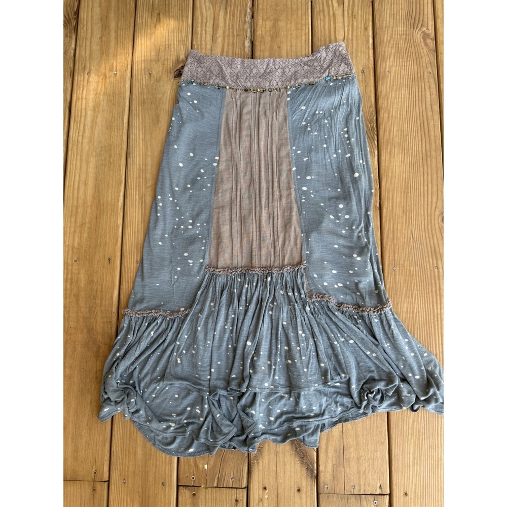 RARE Vintage Y2K Free People Beaded Waist Maxi Skirt Boho Cottagecore 10/L